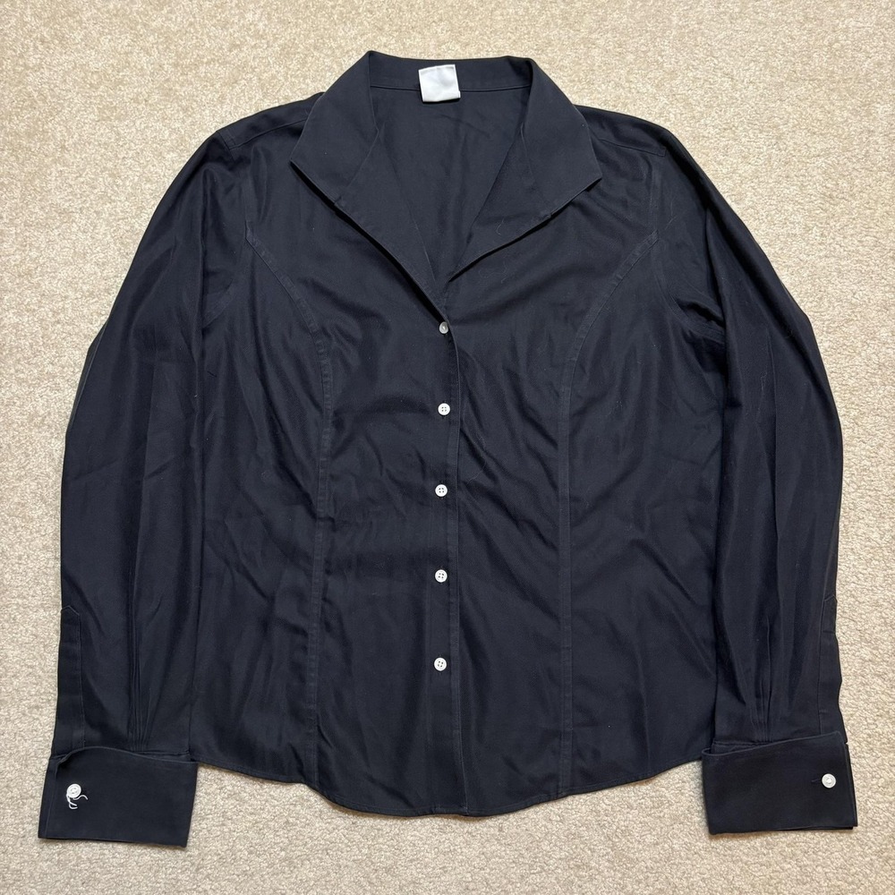 Brooks Brothers Shirt Womens 12 Black Non-Iron 346 Cotton Twill Button Up Fitted